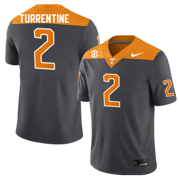 Men #2 Andre Turrentine Tennessee Volunteers College Football Jerseys Stitched-Anthracite